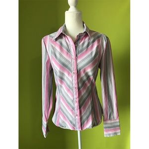 Cotton Works Stretch Diagonal Striped Top Sz M